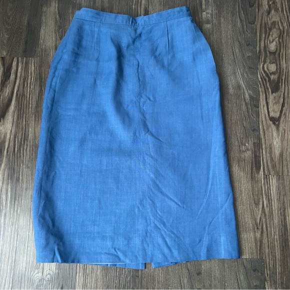 Christian Dior Blue Vintage Rayon and Linen Blend Pencil Skirt - Picture 1 of 14